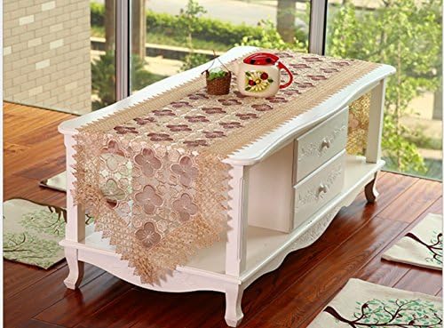 Vintage Gold Burgundy Lace Table Runner Fabric Dresser Scarves Embroidered Floral Elegant Table Runners,17 By 78 Inch