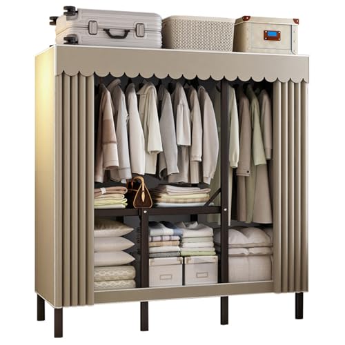 Beauenty Portable Folding Wardrobe Closet with Fabric Cover, Heavy Duty Portable Wardrobe Closet with Shelves & Hanging Rail, Wardrobe Storage for Bedroom, One Piece Folding Design, Strong & Stable