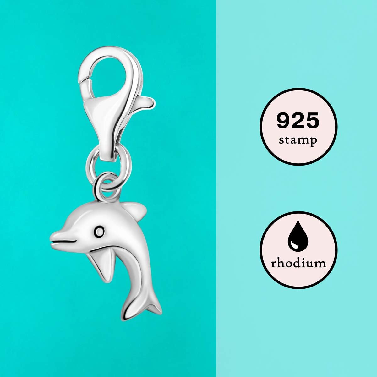 Quiges 925 Sterling Silver 3D Ocean Dolphin Lobster Clasp Charm Clip on Pendant, 3D Dolphin, 10 x 30 x 10 millimetri - Image 4