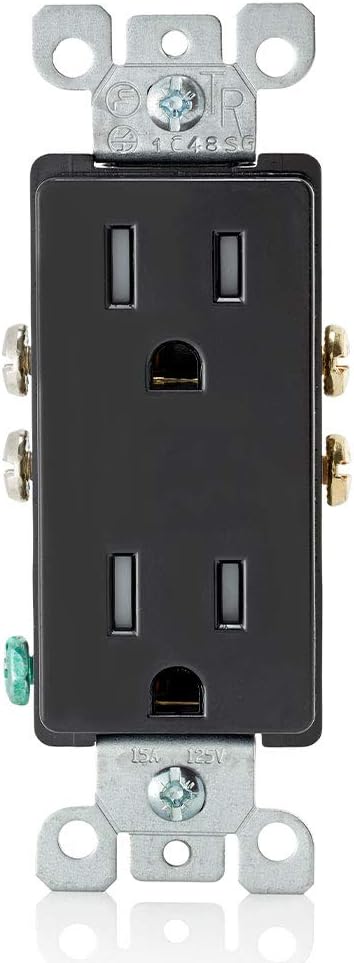 Leviton T5325-WMP 15 Amp 125 Volt, Tamper Resistant, Decora Duplex Receptacle, Straight Blade, Grounding, 10-Pack, White M22-Straight, 125 V, 2 Pole, 3 Wire, 10 pack, 10 Piece - - 