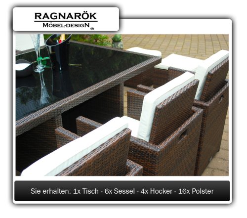 Ragnarök-Möbeldesign DEUTSCHE Marke - EIGNENE Produktion - 8 Jahre GARANTIE Garten Möbel Glas Polster PolyRattan Set Gartenmöbel Tisch Stuhl Hocker BRAUN – Bild 5