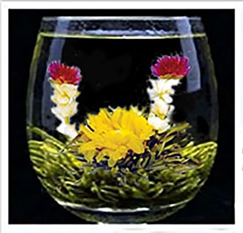 Organic 100% Natural Raw 12 Blooming Green Tea Balls Gift Bag with Globe Amaranth , Jasmine and Marigold Flowers