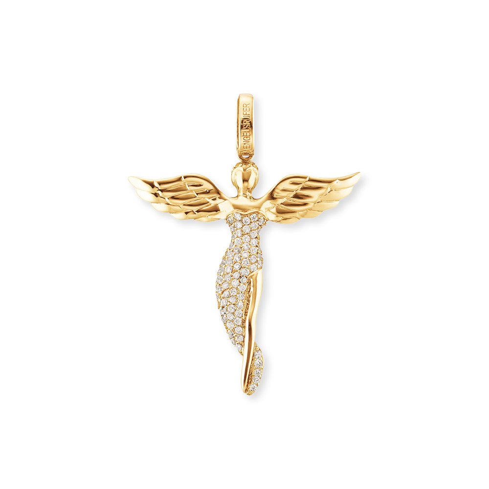 Engelsrufer Women's 925 Sterling Silver Gold Plated Studded with 92 White Zirconia Angel Pendant, Size 52 mm