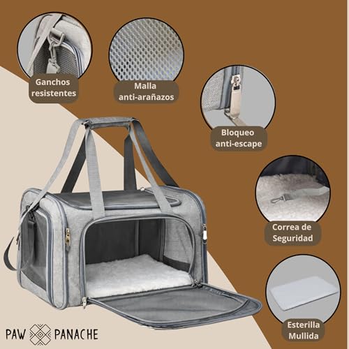 PAW PANACHE - Airplane friendly cat carrier - Soft and foldable bag up to 8 kg with handle and strap - ideal for travel and car