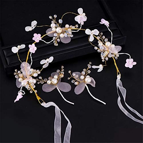 Jianyi Jp 手編み ブライダル ティアラ ヘアバンド クレープ フラワー ヘアバンドセット ウェディング ドレス アクセサリー 女性