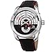 Joshua & Sons Men's Designer Watch - Unique Round Arc Themed Dial - Genuine Double Stitched Black Leather Strap with Red Accents - Round Stainless Steel Case - JX129RD