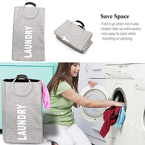 Laundry Hamper Bag Large Closet Collapsible Laundry Basket with Durable Handles, Space Saving Storage Container Organizer Removable Dirty Clothes Toys Storage Bag 15 x 15 x 26 Inches (Gray)