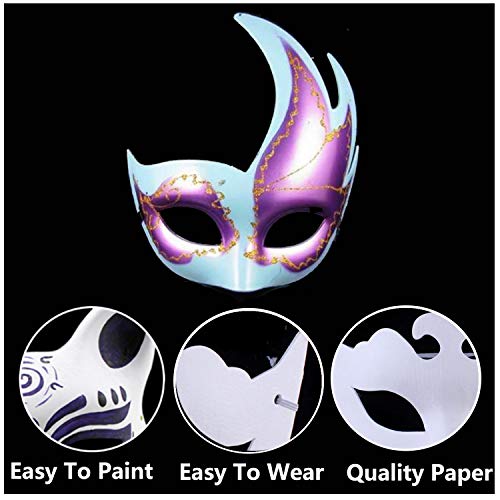 Timeek 14 PCS DIY White Masks Paper Half Face Masquerade Masks Craft Mardi Gras Mask Plain Mask Paintable Blank Christmas Party Mask
