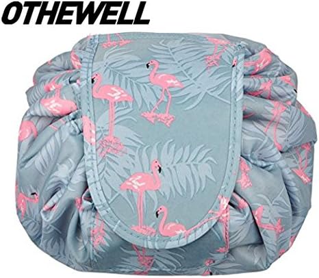 Drawstring Cosmetic Bag Travel Lazy Makeup Storage Bag Toiletry Bags Portable&amp;Waterproof Quick Pack Large Cosmetic Bag Dual Magic Bags with Zipper&amp;Drawstrings (Flamingo)