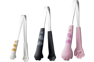3Pcs Cat Paw Tongs, Heat-Resistant Stainless Steel & PP Paw Shape Cat Tongs, 3 Size Cute Kitchen Accessories for Cooking Toas