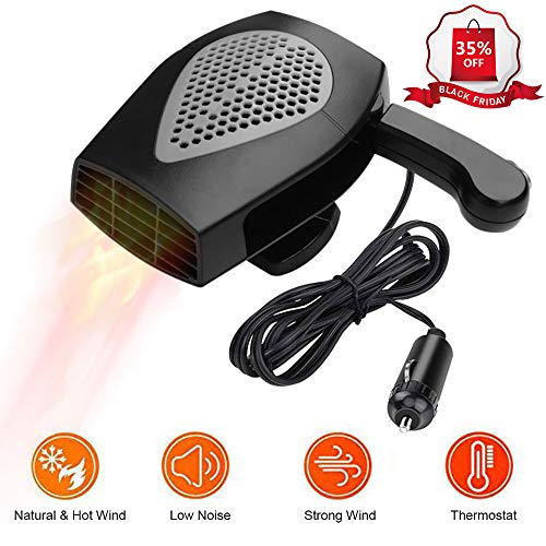 Car Heater, Portable Auto Electronic Heater Fan Fast Heating Defrost 12V 150W Car Defrost Defogger, Plug Adjustable Thermostat in Cigarette Lighter, 2 in 1 Heating/Cooling Function 3-Outlet (Black)