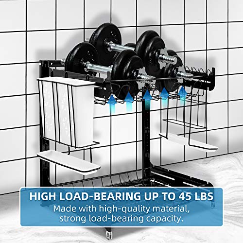 Dish Drying Rack, YIIMER Stainless Steel 2-Tier Dish Rack with Drainboard Set, Height-adjustable Dish Drainer with Utensil Holder, Knife Holder and Cup Holder for Kitchen Counter Top Black