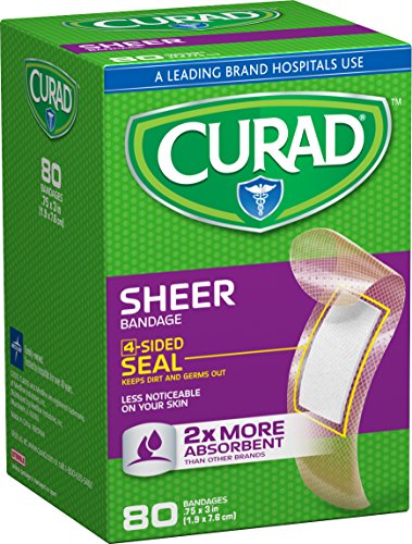 Curad Regular Size Adhesive Bandages, Sheer, 80-Count Boxes (Pack of 12)