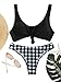 SweatyRocks Women's Sexy Two Piece Bathing Suit Padded Knot Plaid Bikini Set Black M