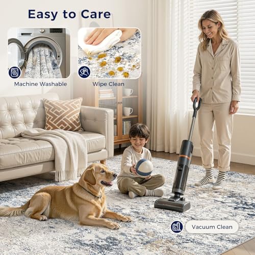 DMOYEST Rugs Living Room Washable - Area Rugs for Bedroom Large Abstract Neutral Modern Rug Soft Non Slip Low Pile 160 x 230 - Beige Blue