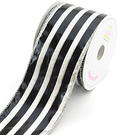 LUV RIBBONS by Creative Ideas, 2-1/2-Inch Foil Metalllic Striped Ribbon, 10 Yards, Black and Silver