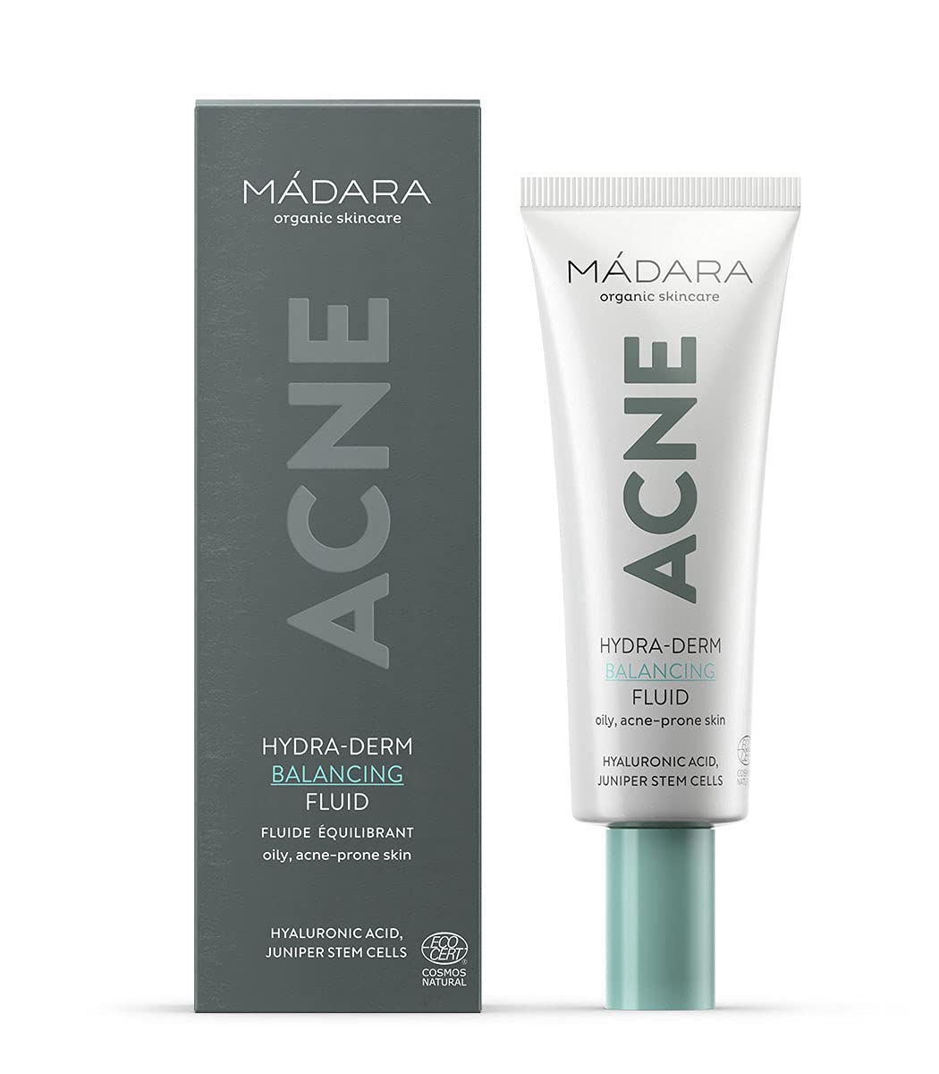 MADARA Organic Skin Care Acne Hydra-Derm Balancing Fluid – Hydrating & Balancing Formula for Oily, Acne-Prone Skin, 40ml
