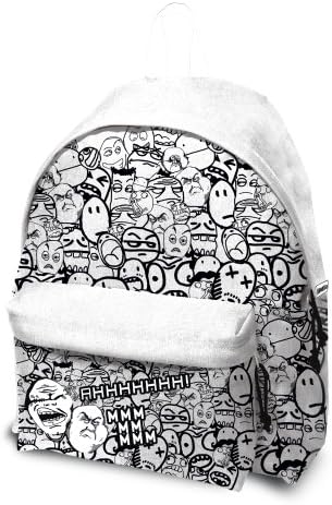 KOOKIE - Backpack for leisure - MEME PATTERN - Colour: white - Material: polyester 600 - Padded back and shoulder straps - Size: 30x15x42 cm.