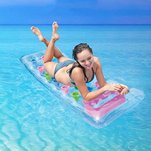 Floating Lounger Swimming Pool Float, Clear Inflatable Air Mat Pillow Bed, Comfortable Hammock Island Rafts with Air Cushion 71" 28" for Ages 6+,Blue