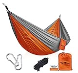 Portable Camping Single & Double Hammock - Wolfyok Lightweight Portable Nylon Hammock with Parachute Nylon Ropes and Solid Carabiners for Backpacking, Camping, Travel, Beach, Yard