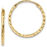 14K Yellow or White Gold Diamond Cut Square Tube Continuous Endless Hoop Earrings, 15-60mm (1.35mm Tube)