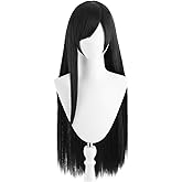 Soyusunny Long Straight Cosplay Wigs for Women halloween Costume (Black)