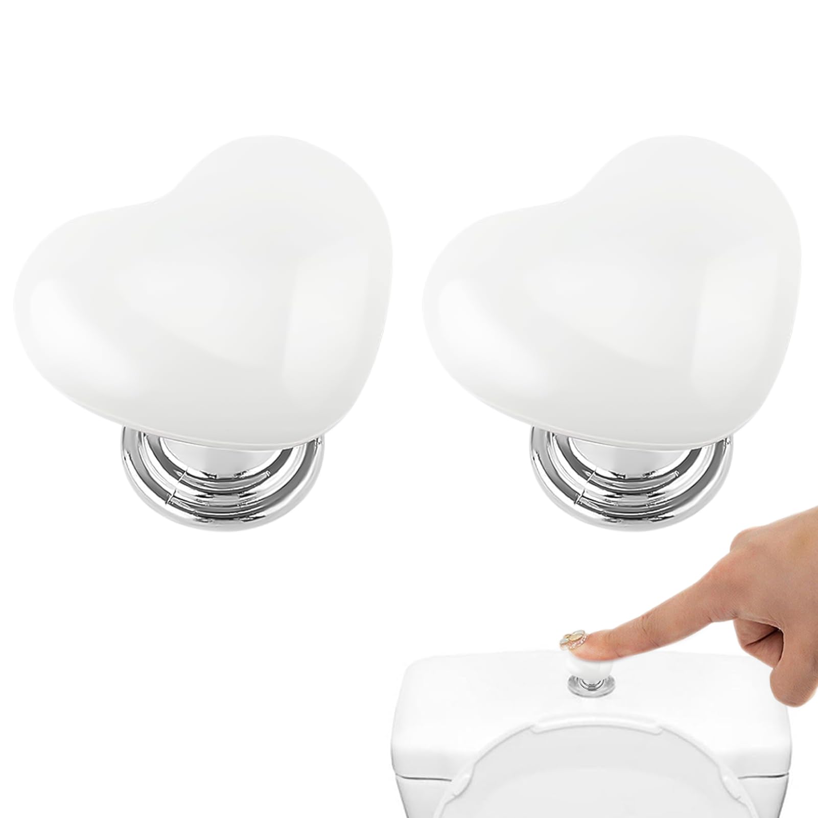 Gsycle 2PCS Toilet Button Pusher, Universal Love Heart Shaped Toilet Tank Push Press Flush Buttons Toilet Press Flush Button Replacement for Home Bathroom Toilet(White)
