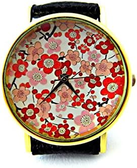 Cherry Blossoms Watch Floral Leather Watch Bracelet Watch Handmade Watch Genuine Leather Bracelet Watch P080
