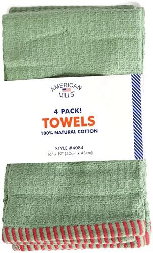 4 Pack Kitchen Dish Towels Bar Mops 100% Natural Cotton (Green Red)