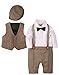 ZOEREA Baby Boy Outfits Set, 3pcs Long Sleeves Gentleman Jumpsuit & Vest Coat & Berets Hat with Bow Tie (Brown 1, 6-12 Months)