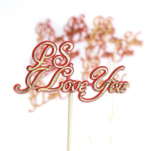 Eclectic Accents Group of 36 Red and Gold Script P.S. I Love You Embellishing Picks for Valentines, Birthdays and Special Occasions