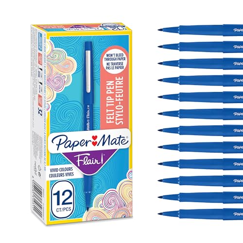 Paper Mate Flair rotuladores de punta de fieltro | punta mediana (0.7 mm) | azul | caja de 12