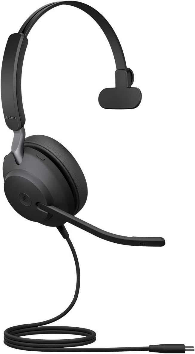 Jabra Evolve2 40 PC Headset, Noise Cancelling Microsoft Teams Certified Mono Headphones With 3-Microphone Call Technology