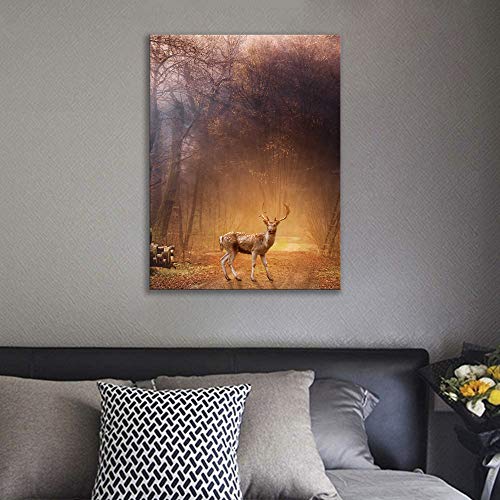 Deer Canvas Wall Art for Living Room Bathroom Buck and Sika Prints Painting 12×16 Inch in 2 Pieces Brown Wall Pictures Deer Decorations for Home Decor Autumn Forest Scenic with Frame Ready to Hang