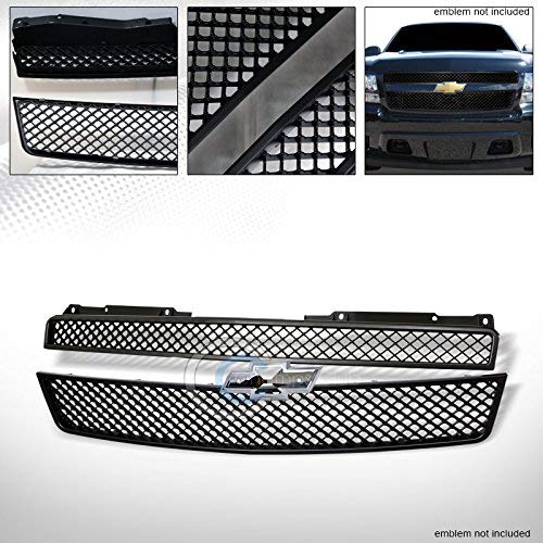 R&L Racing Matte Black Finished Front Grill Grille Luxury Sport Mesh Hood Bumper Cover ABS 2007-2014 For Chevy Avalanche Tahoe Suburban All Models MPN: GM1200596, GM1200563, GM1200590