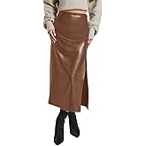 RSBFK Women's High Waisted Faux Leather Pencil Skirt Side Slit Bodycon Fit Long Midi Skirt