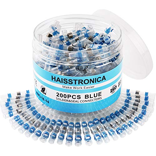 haisstronica 200PCS Solder Seal Wire Connectors ,Waterproof Wire Connectors, Heat Shrink Butt Connectors for Watercraft,Electrical,Electronics 16-14 Blue