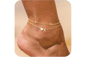 NECOCY Love Heart Initial Gold Anklets for Women Dainty 14k Gold Plated CZ Anklet Trendy Waterproof Fashion Jewelry Gifts for Women