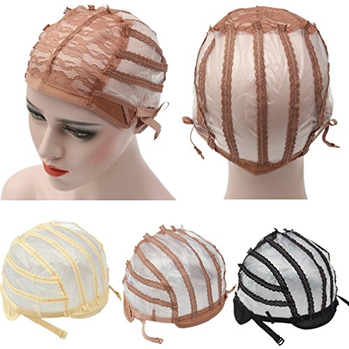 1Pcs Wig Cap Top Stretch Mesh Caps Weaving Cap Back Adjustable Strap Hair Net For Making Wigs 3 Color Cafe