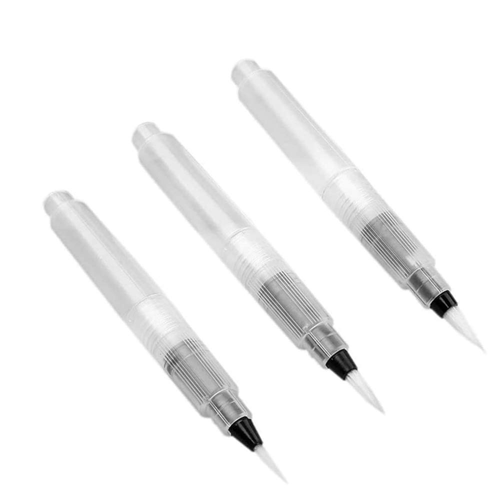 Watercolour Brush Pen Set, Pack of 3 Painting Brushes 3 Size Aqua Pens with Water Reservoir Water-Base Markers For Watercolour Oil Acrylic Painting