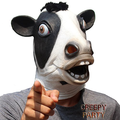 CreepyParty Deluxe Novelty Halloween Costume Party Latex Animal Mask Sounding Brown Cow (Silent)