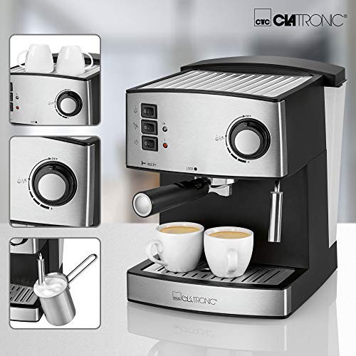 Clatronic Espresso Siebträgermaschine ES 3643, Espressomaschine mit 15 Bar Pump-Druck, Milchschaumdüse, Espresso- und… – Bild 6