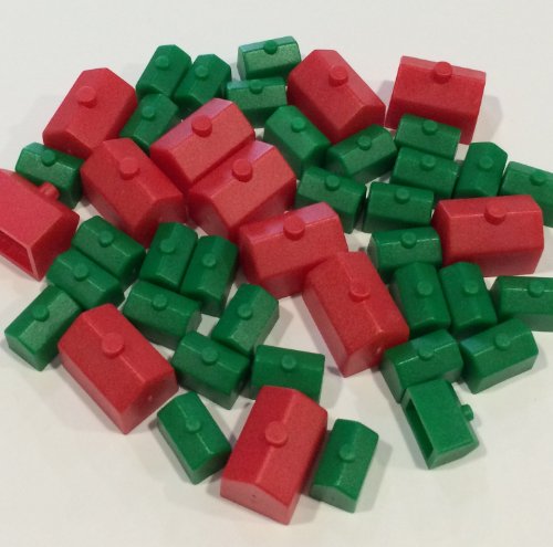 Monopoly Replacement Pieces: Houses & Hotels: Game Set of Plastic Monopoly Green House and Red Hotel Replacements