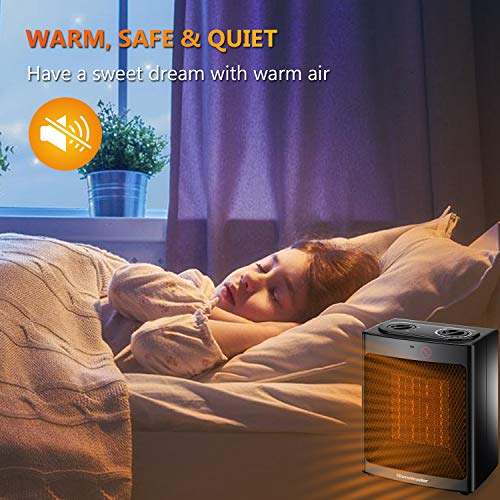 Space Heater Electric Portable Heater, Homeleader 1500W Ceramic Heater for Home and Office, Small Personal Room Heater with Adjustable Thermostat Tip Over