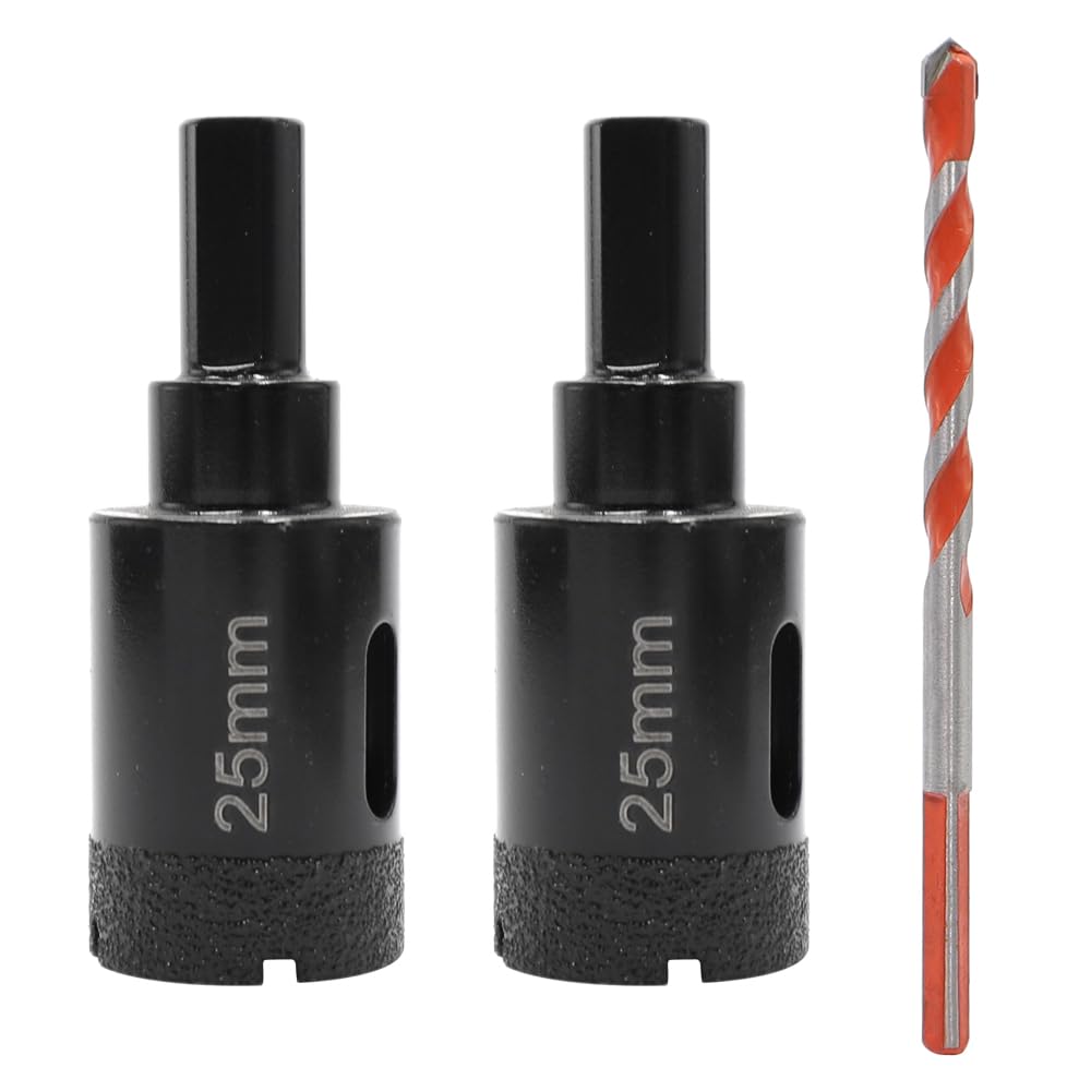KtbeYTi 2 PCS Diamond Hole Saw 25 mm Diamond Drill Bit Set Diamond Core Hole Cutter with Center Drill Bit for Tile Marble Ceramic(Black)