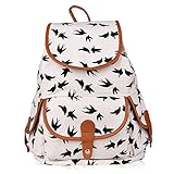 Vbiger Canvas Backpack for Women & Girls Boys Casual Book Bag Sports Daypack (Birds 2)
