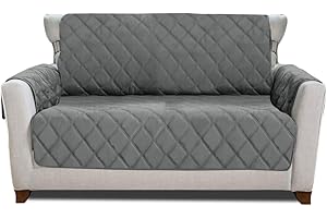 MIGHTY MONKEY Patented Sofa Slipcover, Reversible Tear Resistant Soft Quilted Microfiber, 54” Seat Width, Durable Furniture Stain Protector with Straps, Washable Couch Cover, Charcoal Light Gray