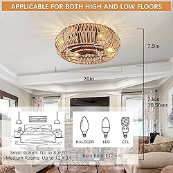 TSMKLEDAN 20" Woven Caged Ceiling Fans with Lights