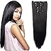 8Pcs 18 Clips 17-26 Inch Curly Straight Full Head Clip in on Hair Extensions Women Lady Hairpiece, standar Weft-natural Black, 23 Inch-Straight