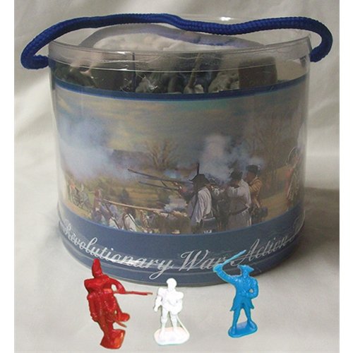 Revolutionary War Toy Soldier Tub 37 Piece Set with George Washington, Lafayette, British, Hessian and Continental Infantry, Cannon, Mortar and Playmat